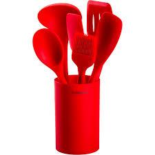 Conjunto de Utensílios de Silicone 6 Peças com Suporte Vermelho - La Cuisine