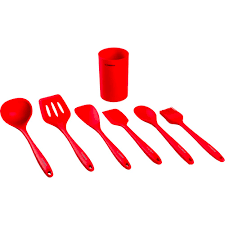 Conjunto de Utensílios de Silicone 6 Peças com Suporte Vermelho - La Cuisine